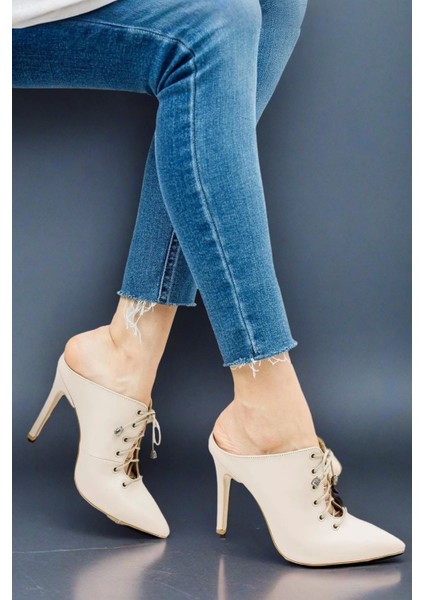 Stil Modern Kadın Bağcıklı Sivri Burun Ince Topuklu Terlik Özel Tasarım Gündüz Gece Abiye Ayakkabı modelleri