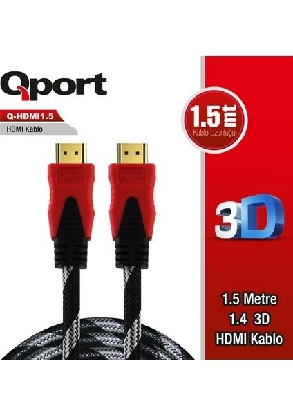 Q-HDMI151 1.5m 2.0V 4K Altın Uçlu Örgülü Kablo
