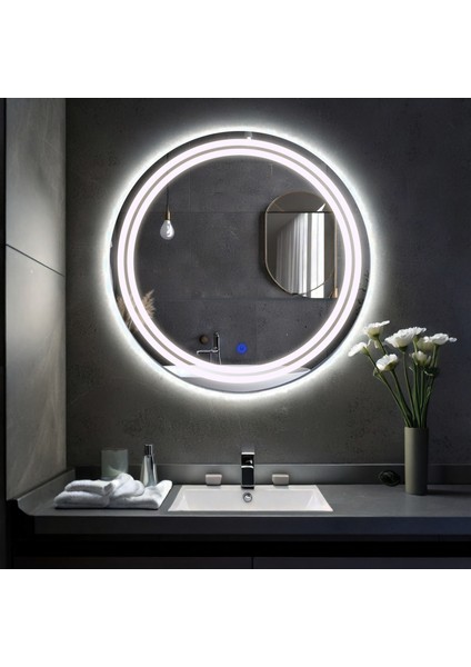 Luna Beyaz Led'li Kumlamalı Lavabo & Banyo Aynası (Dokunmatik Sensörlü)