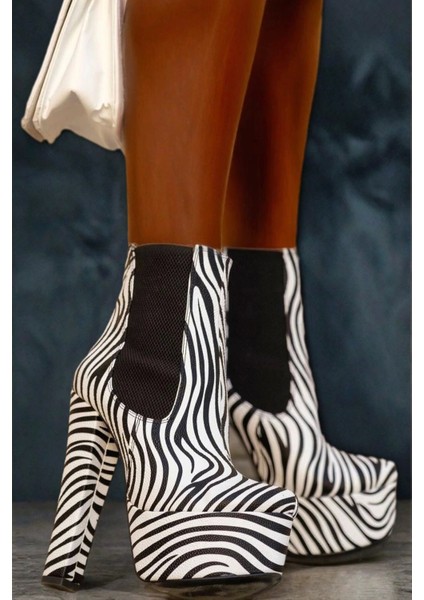 Stil Modern Kadın Platform Topuk Lastikli Bot Özel Tasarım Gündüz Gece Abiye Ayakkabı