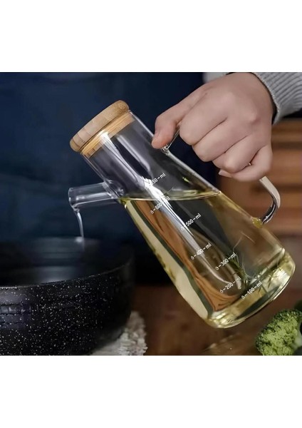 Bambu Kapaklı Borosilikat Yağdanlık Sirkelik Sosluk 900 ml