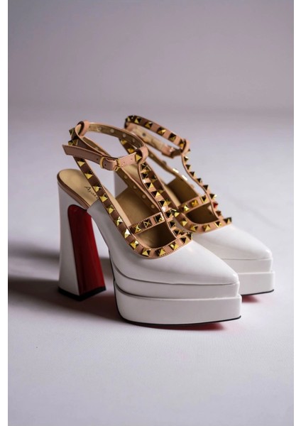 Stil Modern Kadın Trok Detaylı Çift Platform Yüksek Topuklu Ayakkabı Özel Tasarım Abiye Ayakkabı fiyatları