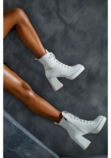 Stil Modern Kadın Platform Topuklu Bağcıklı Bot Özel Tasarım Gündüz Gece Abiye Ayakkabı