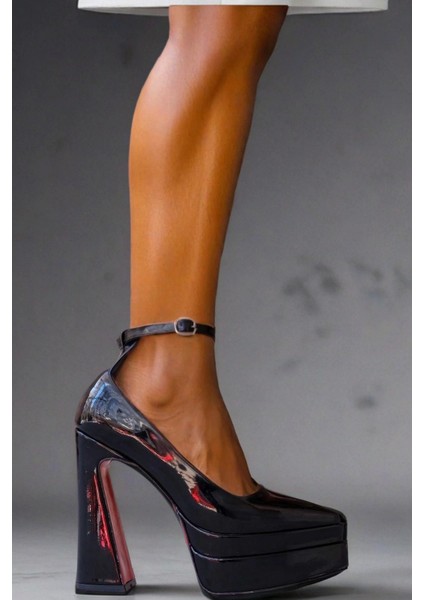 Stil Modern Kadın Siyah Çift Platform Ayakkabı Özel Tasarım Gündüz Gece Abiye Ayakkabı