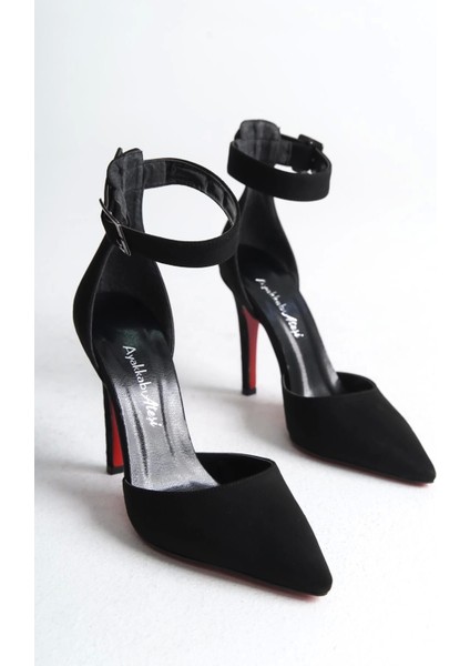 Siyah Rugan Bilekten Tokalı Sivri Burun Topuklu Gece Ayakkabısı Işıltılı ve Şık Tasarım modelleri