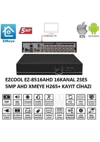 16KANAL EZ-8516AHD 5mp Analog Kayıt Cihazı