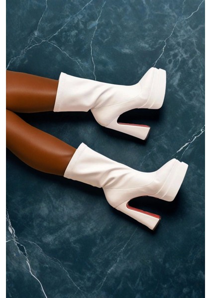 Stil Modern Kadın Yüksek Topuk Streç Bot Özel Tasarım Gündüz Gece Abiye Ayakkabı