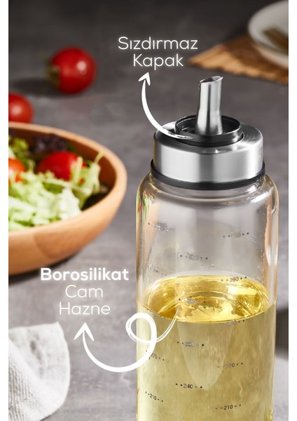 Turuncu 500 ml cam yağlık ve sirkelik, pratik kullanım, şeffaf tasarım fiyatları