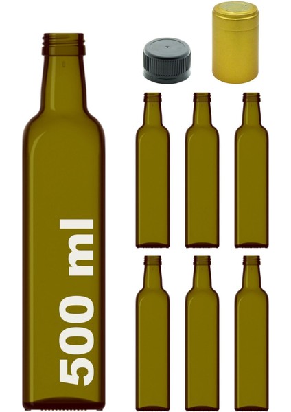 Yeşil 6'lı 500 ml Kapaklı Cam Şişe, Kapüşonlu, Kilitli, Çok Amaçlı, Yuvarlak