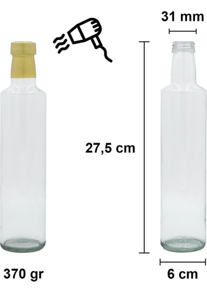 500 ml Şeffaf Dorika Kilitli Kapaklı ve Kapüşonlu Yuvarlak 500 cc Boş Cam Şişe 6 Adet