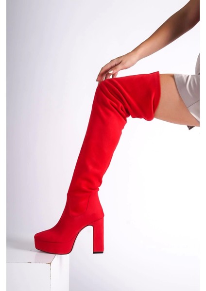 Stil Modern Kadın Kalın Topuk Diz Üstü Streç Çizme Özel Tasarım Gündüz Gece Abiye Ayakkabı fiyatları