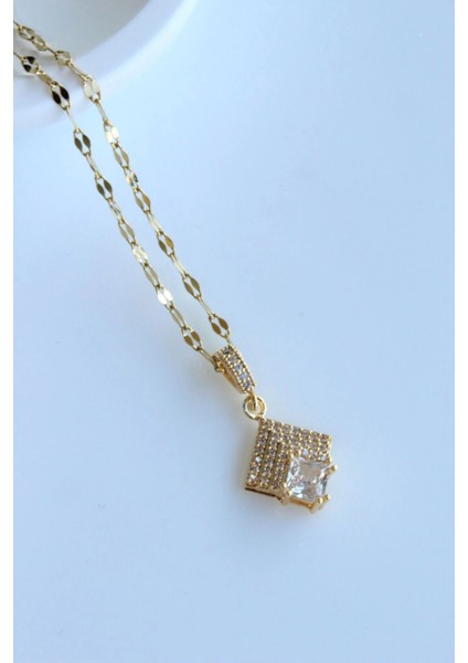 Zarif Baget Zirkon Taşlı Tasarım Renk Atmaz Kararmaz Kadın Çelik Kolye fiyatları