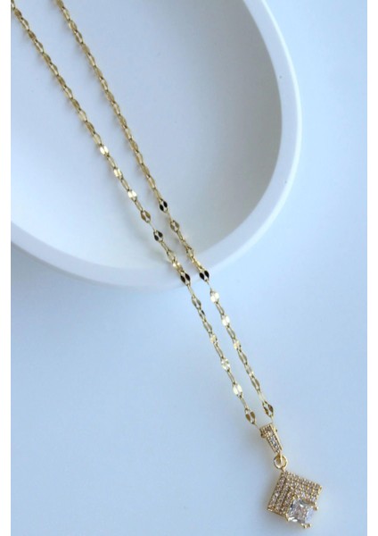 Zarif Baget Zirkon Taşlı Tasarım Renk Atmaz Kararmaz Kadın Çelik Kolye modelleri