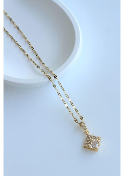 Zarif Baget Zirkon Taşlı Tasarım Renk Atmaz Kararmaz Kadın Çelik Kolye fırsatları