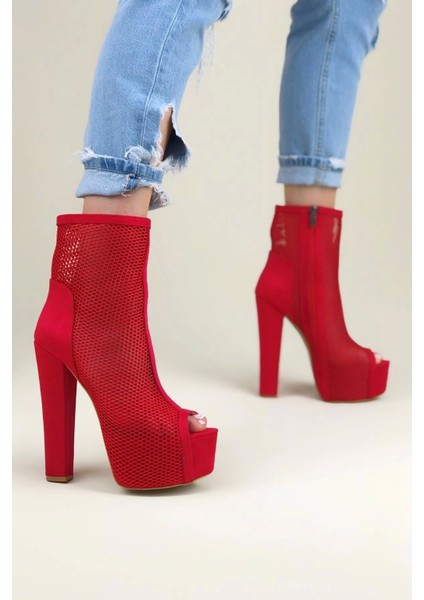 Stil Modern Kadın Yüksek Topuk Fileli Yazlık Bot Özel Tasarım Gündüz Gece Abiye Ayakkabı