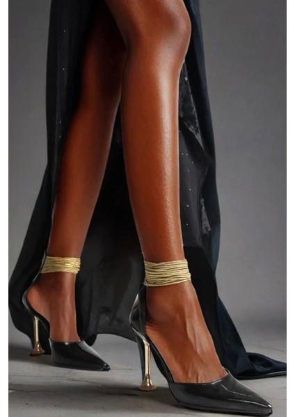 Kadın Altın Bileklikli Çan Topuklu Ayakkabı Sivri Burun Abiye Ayakkabı modelleri