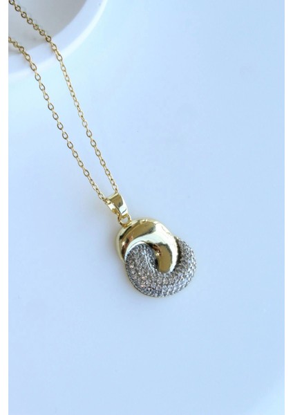 Zarif Zirkon Taşlı Tasarım Gold Gümüş Renk Atmaz Kararmaz Kadın Çelik Kolye
