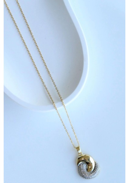 Zarif Zirkon Taşlı Tasarım Gold Gümüş Renk Atmaz Kararmaz Kadın Çelik Kolye fiyatları