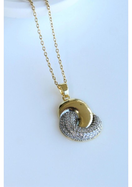 Zarif Zirkon Taşlı Tasarım Gold Gümüş Renk Atmaz Kararmaz Kadın Çelik Kolye modelleri