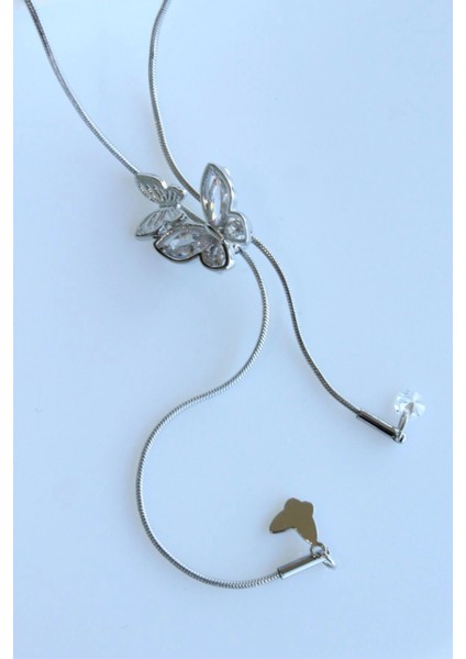 Zarif Asansörlü Kelebek Y Tasarım Renk Atmaz Kararmaz Kadın Çelik Kolye