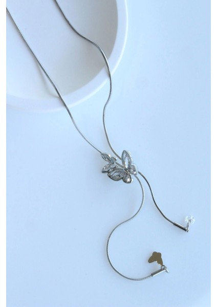 Zarif Asansörlü Kelebek Y Tasarım Renk Atmaz Kararmaz Kadın Çelik Kolye fiyatları