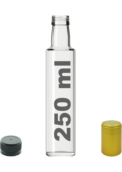 250 ml Şeffaf Dorika Kilitli Kapaklı ve Kapüşonlu Yuvarlak 250 cc Boş Cam Şişe 1 Adet