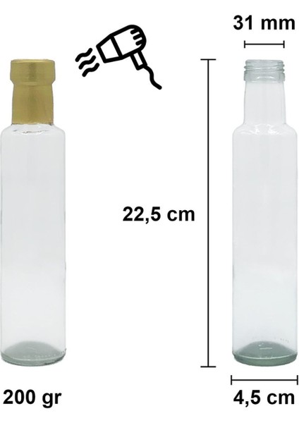 250 ml Şeffaf Dorika Kilitli Kapaklı ve Kapüşonlu Yuvarlak 250 cc Boş Cam Şişe 1 Adet
