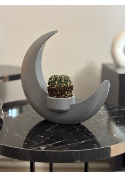 Ay Şeklinde Çok Amaçlı Dekoratif Obje Mumluk & Mini Saksı