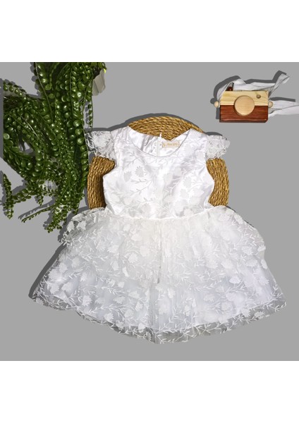 Kız Çocuk Sim Baskılı Çiçekli Abiye Elbise