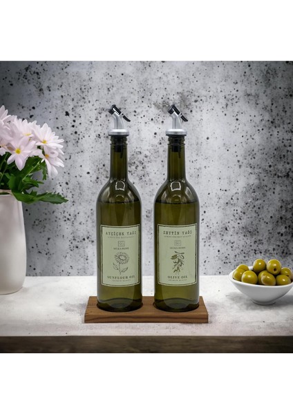 Yeşil Ahşap 2'li Yağdanlık Seti, doğal ve şık tasarım, 750-999 ml, 2 parça