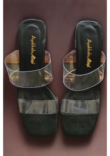 Kadın Şeffaf Bantlı Kalın Topuklu Terlik Modern Tasarım modelleri