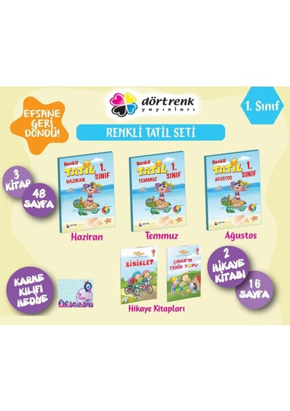Dörtrenk 1. Sınıf Yaz Tatil Kitabı Seti (6 Parça)
