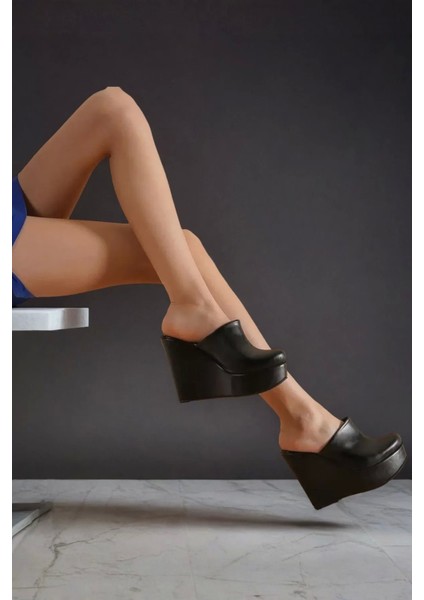 Kadın Elegant Ayakkabı Burnu Kapalı Dolgu Topuklu Terlik Özel Tasarım Abiye Ayakkabı