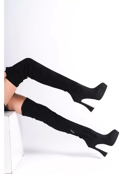 Kadın Elegant Ayakkabı Sivri Burun Platform Diz Üstü Streç Çizme Özel Tasarım Abiye Ayakkabı fiyatları