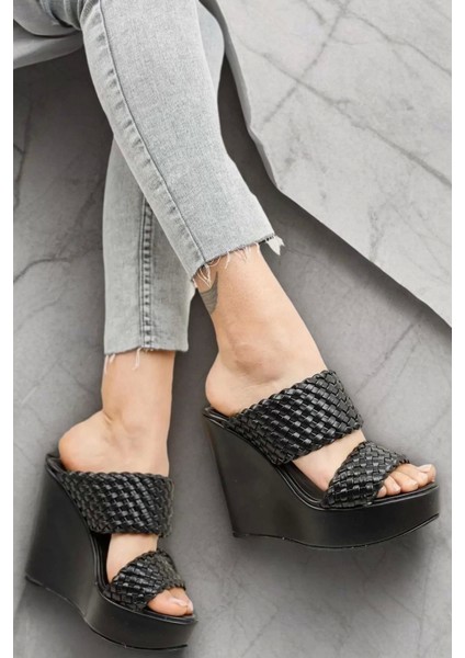 Kadın Elegant Ayakkabı Hasır Dolgu Topuklu Terlik Corneell Özel Tasarım Abiye Ayakkabı