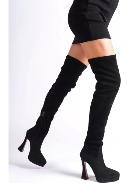 Kadın Elegant Ayakkabı Sivri Burun Platform Diz Üstü Streç Çizme Özel Tasarım Abiye Ayakkabı fırsatları