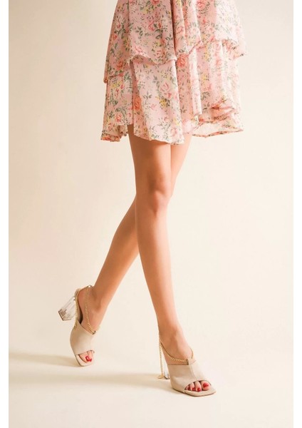 Kadın Elegant Ayakkabı Zincir Detaylı Şeffaf Topuklu Terlik Özel Tasarım Abiye Ayakkabı fiyatları