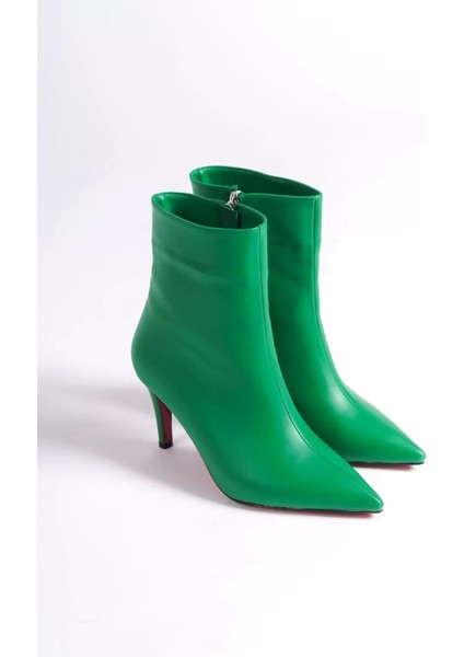 Kadın Elegant Ayakkabı Kısa Topuklu Sivri Burun Bot Özel Tasarım Abiye Ayakkabı