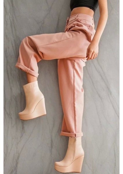 Kadın Elegant Ayakkabı Dolgu Topuk Fermuarlı Bot Daina Özel Tasarım Abiye Ayakkabı fırsatları