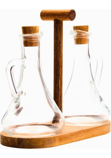 Şeffaf borosilikat cam yağdanlık ve sirkelik seti, ahşap stand, 5 parça, 300 ml fırsatları