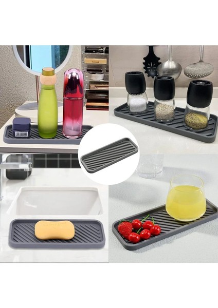 Çok Amaçlı Silikon Yağdanlık ve Organizer Altlığı, Pratik ve Şık Tasarım, 0-249 ml, Gri