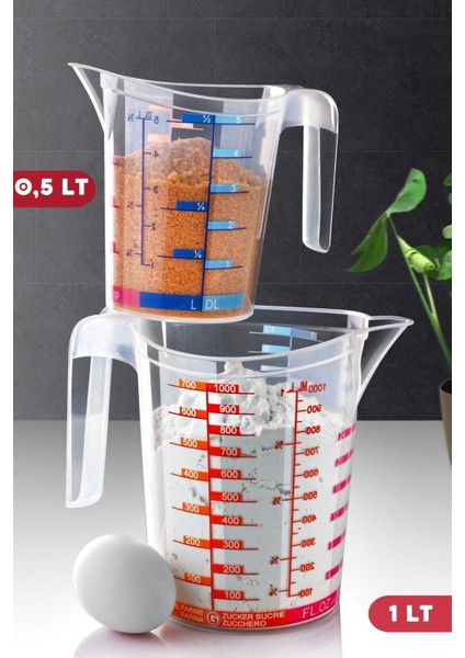 2'li Set Çok Ölçekli Multi Ölçü Kabı X1-1 Lt / X1-0,5 Lt