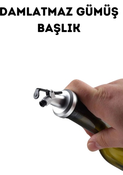 Haki renkli 750 ml şık yağdanlık ve sosluk şişesi, 2 parçalı set