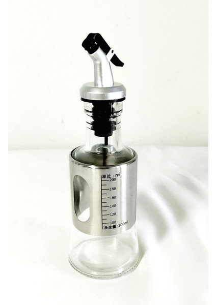 200ml şık cam yağdanlık, damlatmaz, kapaklı, ölçülü, beyaz renkli, 1 parça