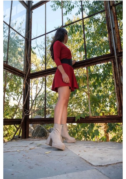 Kadın Elegant Ayakkabı Kalın Topuk Platformlu Bot Özel Tasarım Abiye Ayakkabı