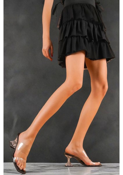 Kadın Elegant Ayakkabı Şeffaf Topuklu Terlik Özel Tasarım Abiye Ayakkabı