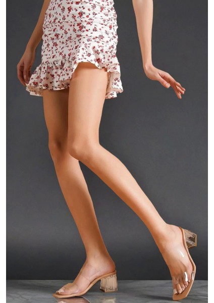 Kadın Elegant Ayakkabı Alçak Şeffaf Topuklu Terlik Özel Tasarım Abiye Ayakkabı fırsatları