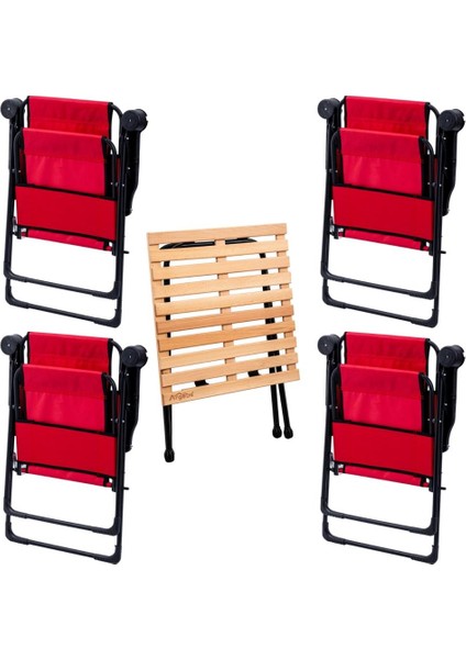4 Adet Katlanır Kamp Sandalyesi ve Masa Seti - Rest - Taşıma Çantalı - Kırmızı - 130 kg Taşıma fiyatları