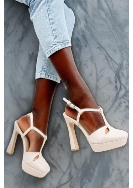 Kadın Platform Topuklu T Bantlı Ayakkabı Kalın Topuk Şık Model modelleri