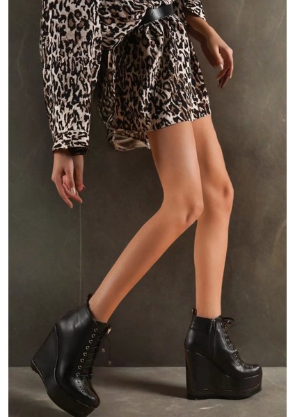 Kadın Elegant Ayakkabı Dolgu Topuk Bağcıklı Bot Özel Tasarım Abiye Ayakkabı fırsatları